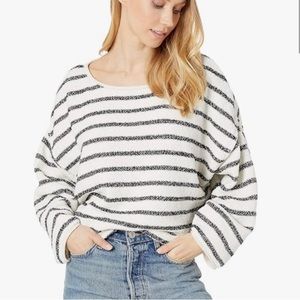Free People NWT Bardot sweater black & white stripes dice combo; size xl